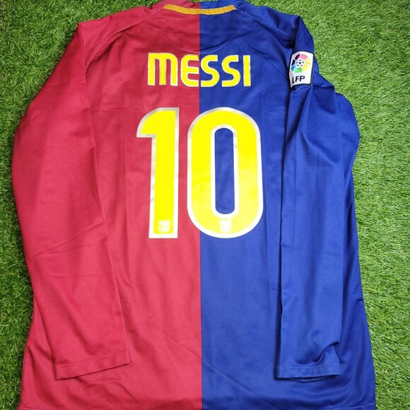 Messi Barcelona TREBLE SEASON 2008 2009 Long Sleeve Soccer Jersey Shirt L - Picture 1 of 9